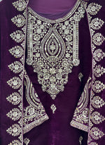 Beautiful Voilet Color Velvet Fabric Designer Suit