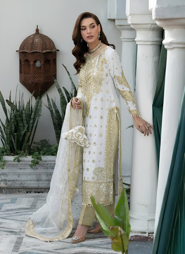 Amazing White Color Chinon Fabric Partywear Suit