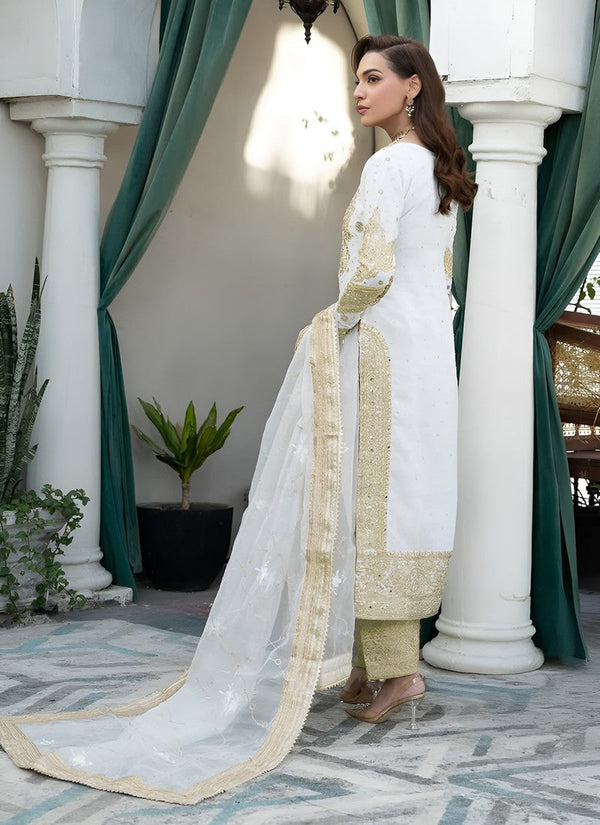 Amazing White Color Chinon Fabric Partywear Suit