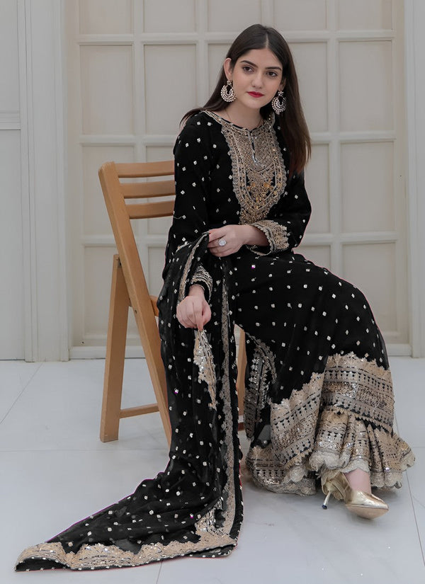 Amazing Black Color Georgette Fabric Plazzo Suit