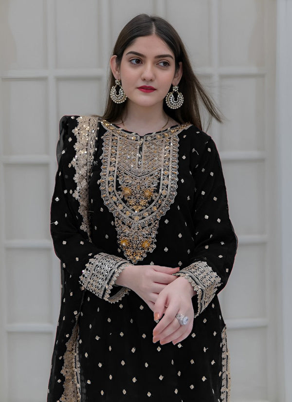 Amazing Black Color Georgette Fabric Plazzo Suit