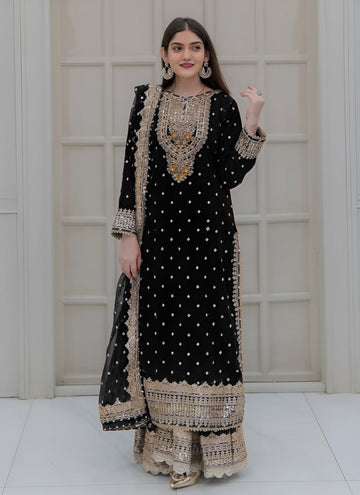 Amazing Black Color Georgette Fabric Plazzo Suit