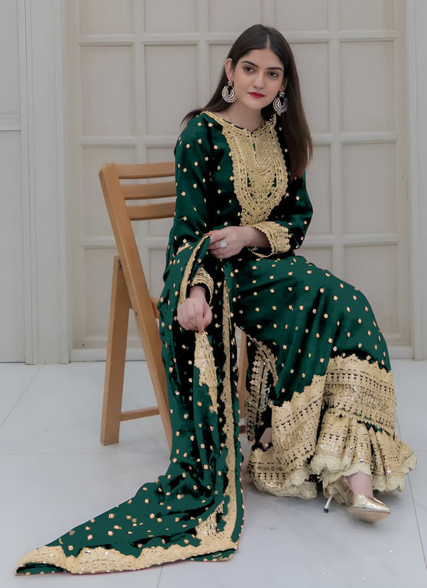 Amazing Green Color Georgette Fabric Plazzo Suit