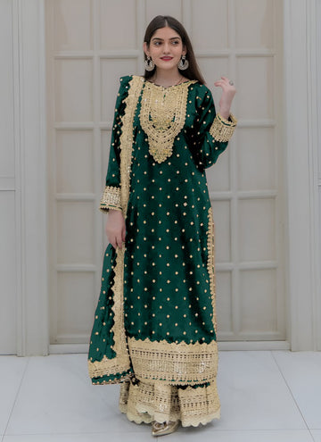 Amazing Green Color Georgette Fabric Plazzo Suit