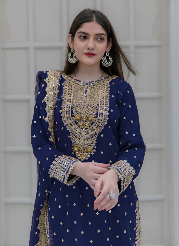 Amazing Blue Color Georgette Fabric Plazzo Suit