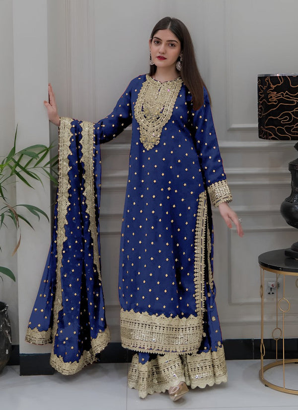 Amazing Blue Color Georgette Fabric Plazzo Suit