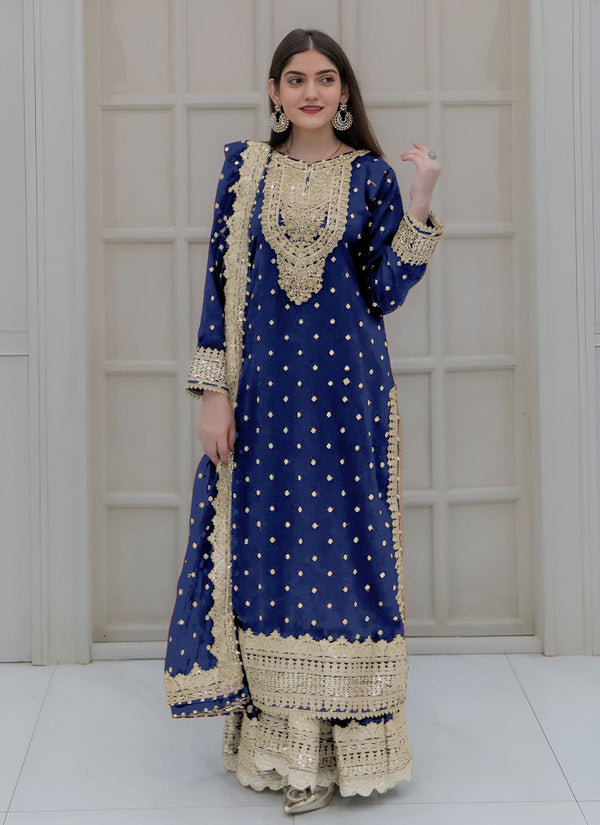 Amazing Blue Color Georgette Fabric Plazzo Suit