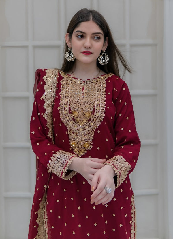 Amazing Maroon Color Georgette Fabric Plazzo Suit