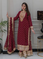 Amazing Maroon Color Georgette Fabric Plazzo Suit