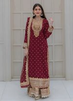 Amazing Maroon Color Georgette Fabric Plazzo Suit