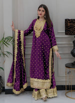 Amazing Wine Color Georgette Fabric Plazzo Suit