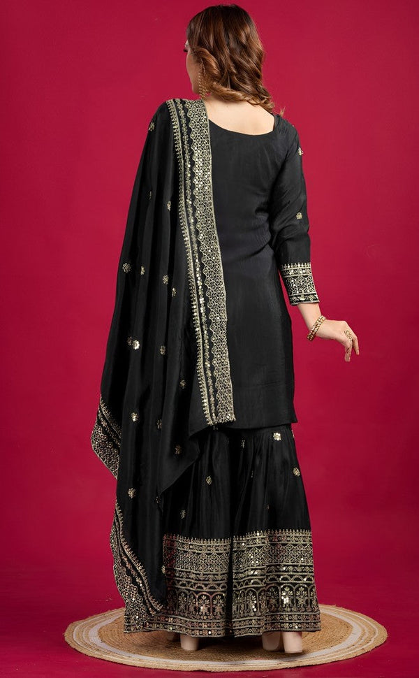 Pretty Black Color Silk Fabric Sharara Suit