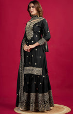 Pretty Black Color Silk Fabric Sharara Suit