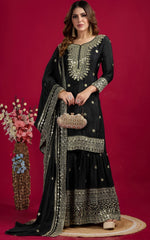 Pretty Black Color Silk Fabric Sharara Suit