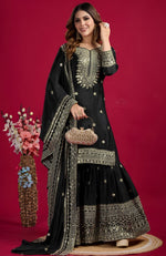 Pretty Black Color Silk Fabric Sharara Suit