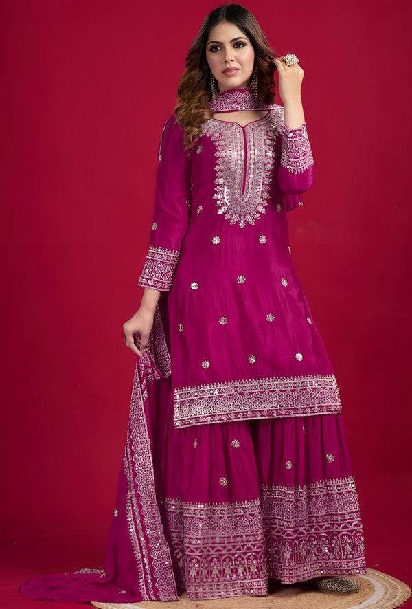 Pretty Pink Color Silk Fabric Sharara Suit