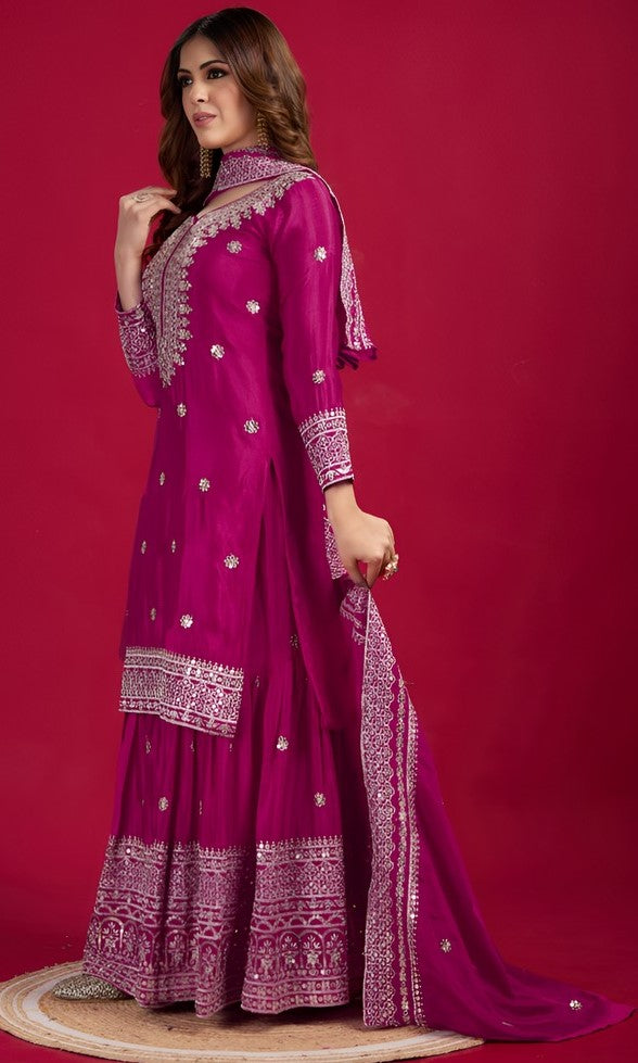 Pretty Pink Color Silk Fabric Sharara Suit