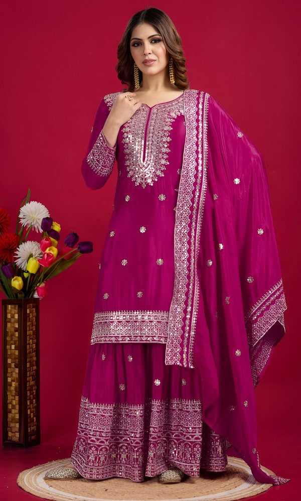 Pretty Pink Color Silk Fabric Sharara Suit