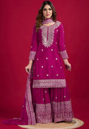 Pretty Pink Color Silk Fabric Sharara Suit