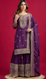 Pretty Purple Color Silk Fabric Sharara Suit