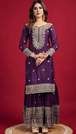 Pretty Purple Color Silk Fabric Sharara Suit