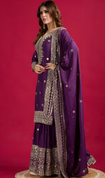 Pretty Purple Color Silk Fabric Sharara Suit