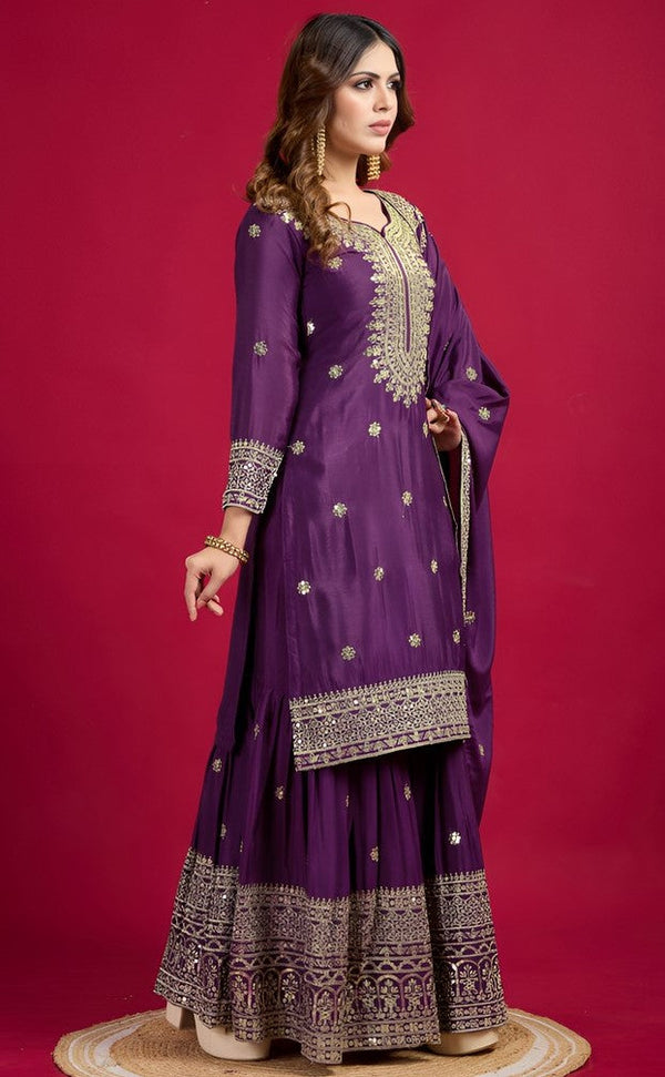 Pretty Purple Color Silk Fabric Sharara Suit