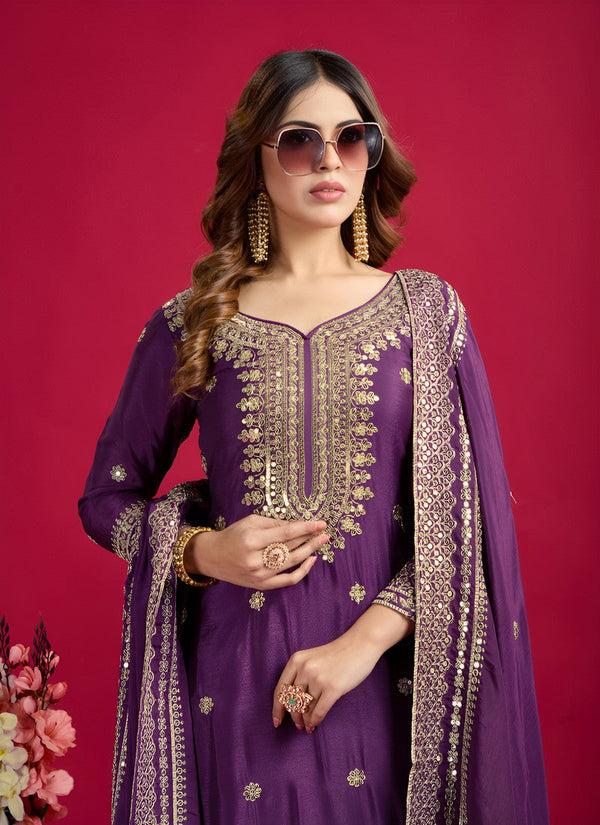 Pretty Purple Color Silk Fabric Sharara Suit