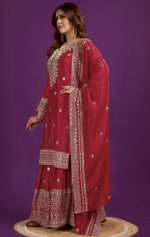 Pretty Red Color Silk Fabric Sharara Suit