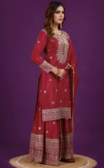 Pretty Red Color Silk Fabric Sharara Suit