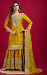 Pretty Yellow Color Silk Fabric Sharara Suit