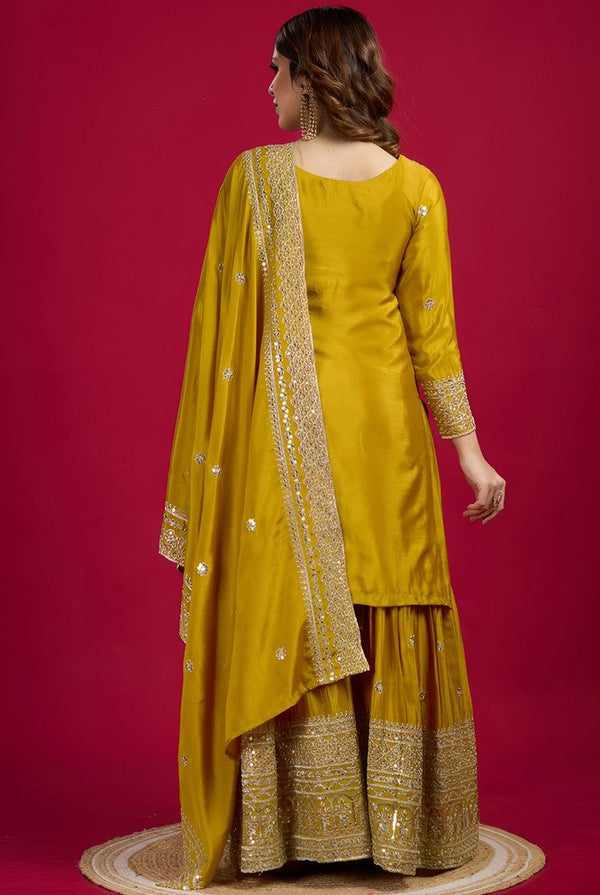 Pretty Yellow Color Silk Fabric Sharara Suit