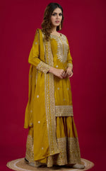 Pretty Yellow Color Silk Fabric Sharara Suit