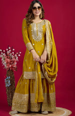 Pretty Yellow Color Silk Fabric Sharara Suit