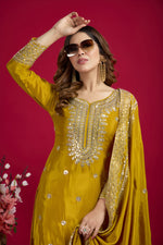 Pretty Yellow Color Silk Fabric Sharara Suit