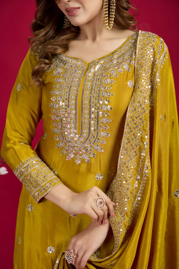 Pretty Yellow Color Silk Fabric Sharara Suit