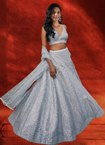 Dazzling Grey Color Banglori Fabric Party Wear Lehenga