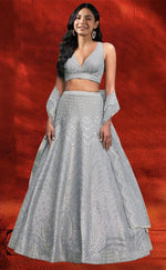 Dazzling Grey Color Banglori Fabric Party Wear Lehenga