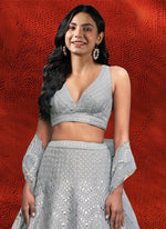 Dazzling Grey Color Banglori Fabric Party Wear Lehenga