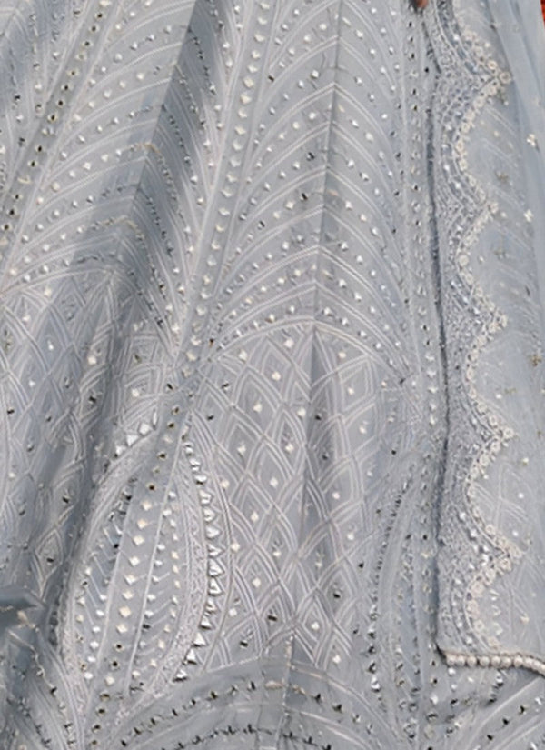 Dazzling Grey Color Banglori Fabric Party Wear Lehenga