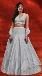 Dazzling Grey Color Banglori Fabric Party Wear Lehenga