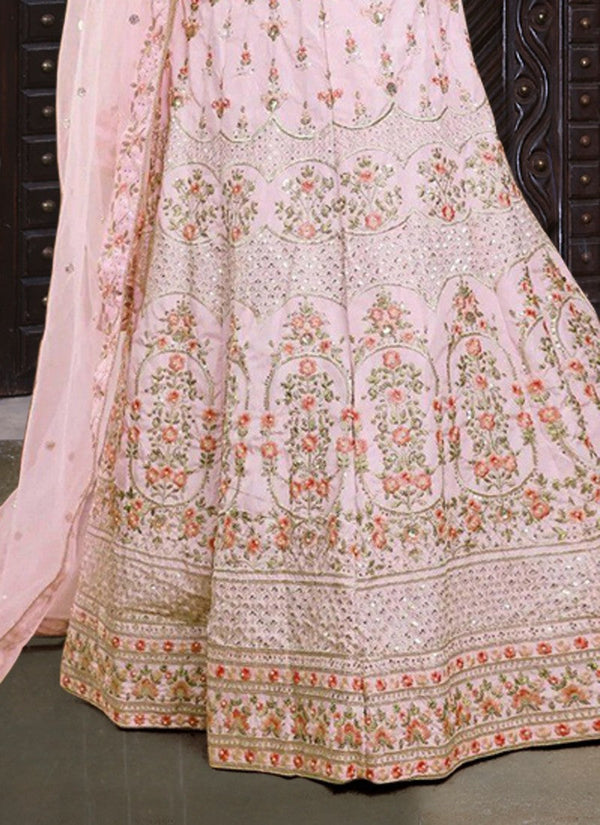 Dazzling Pink Color Silk Fabric Party Wear Lehenga