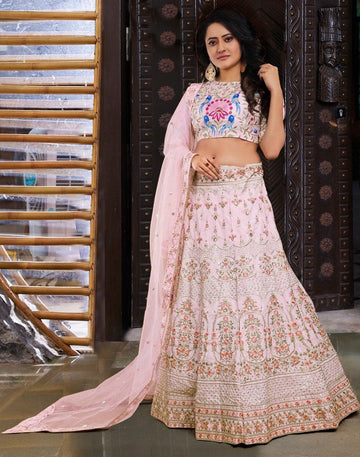 Dazzling Pink Color Silk Fabric Party Wear Lehenga