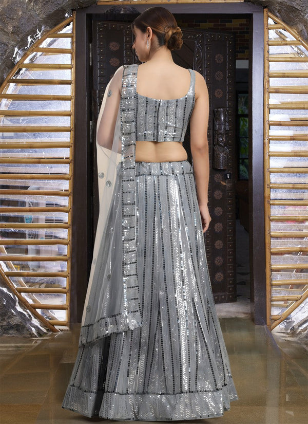 Amazing Grey Color Georgette Fabric Party Wear Lehenga