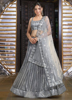 Amazing Grey Color Georgette Fabric Party Wear Lehenga