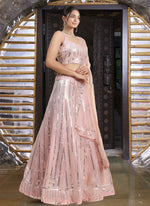 Amazing Peach Color Georgette Fabric Party Wear Lehenga