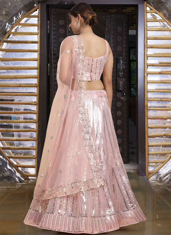 Amazing Peach Color Georgette Fabric Party Wear Lehenga
