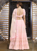 Amazing Peach Color Georgette Fabric Party Wear Lehenga