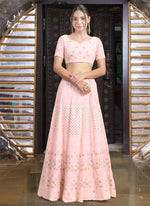 Amazing Peach Color Georgette Fabric Party Wear Lehenga