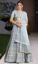 Amazing Grey Color Georgette Fabric Party Wear Lehenga